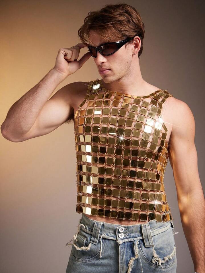 Men's Hollow-Out Black Chain Tank Top